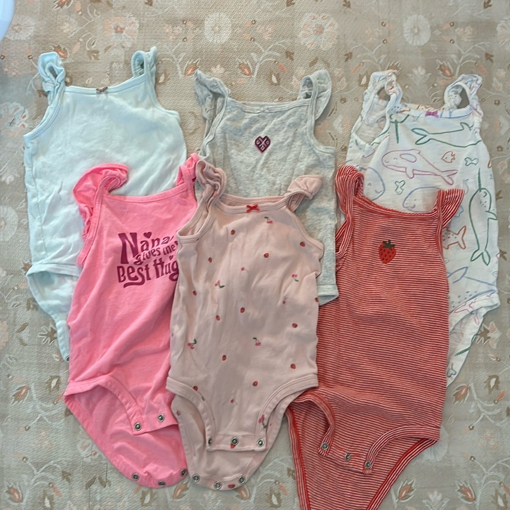 Carters “The original bodysuit” Tank tops 18 m Various colors/print Lot of 6